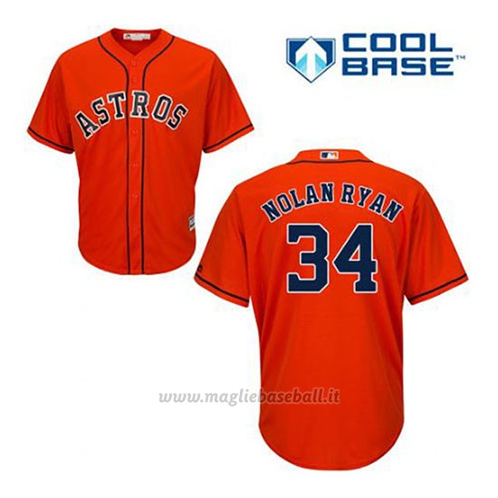 Maglia Baseball Uomo Houston Astros Nolan Ryan 34 Arancione Alterner Cool Base